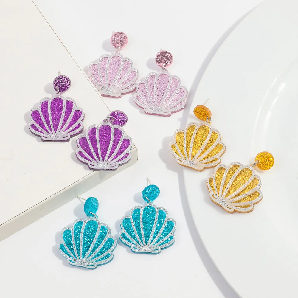 Wholesale Colorful Glitter Sequins Romantic Holiday Gifts Princess Fashion Accessories Mussel Shell Acrylic Drop Earrings