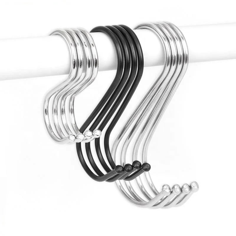 Modern 3 Inch Black S-Type Stainless Steel Strong Waterproof Wall Hooks Space-saving Kitchen Bathroom Accessories Storage