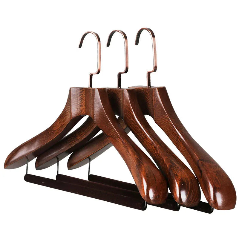 Premium Custom Logo Dark Walnut Luxury Wooden Coat Suit Jacket Clothes Hanger with Bar