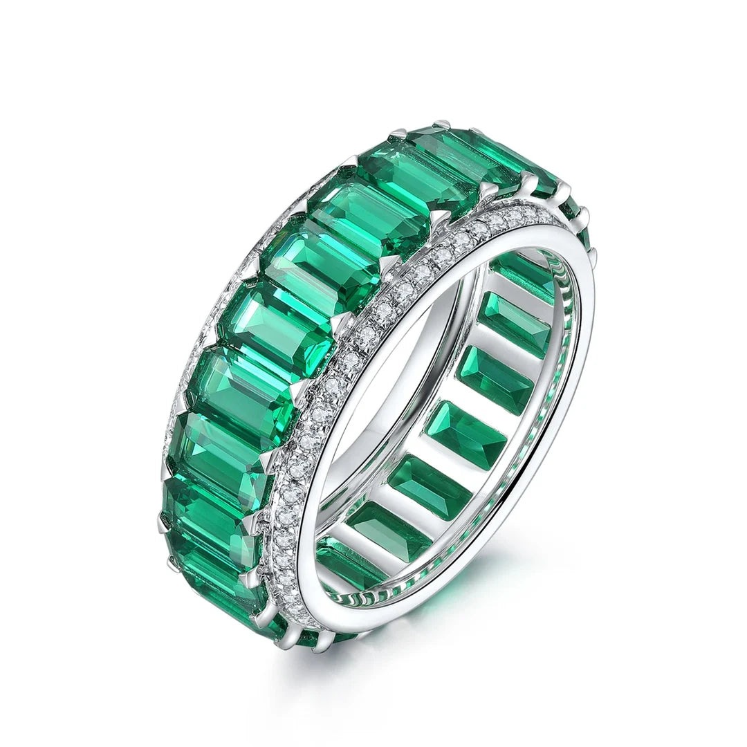 Wholesale Hot Sale S925 Silver Lab Grown Emerald Cut Gemstone Ring Fashion Personalized Women's & Men's Anniversary Jewelry
