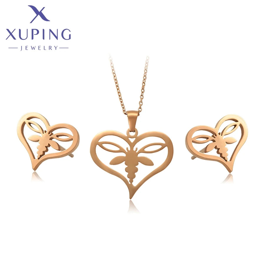 XUPING 65486 New Women Earring Necklace Bee Design Animals Shape Series Fashion Elegant Heart Stainless Steel Jewelry Set