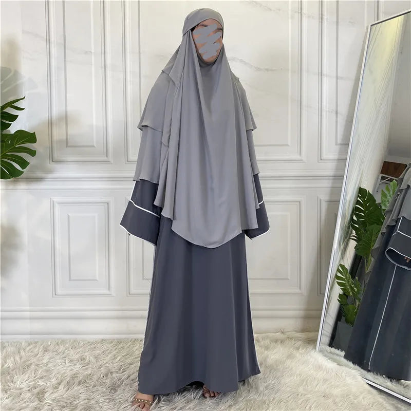 Wholesale  Khimar Dubai Libya 3 Layers Solid Islamic Muslim Long Khimar Scarf Malaysian Hijab Shawl for Women Eid Collection