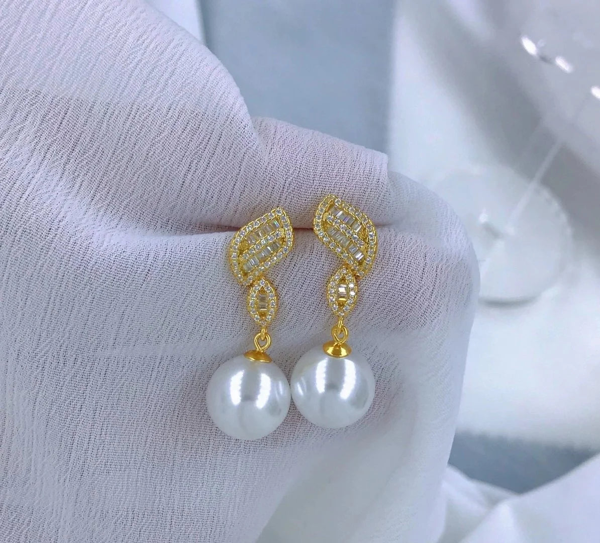 E1503 11-12mm DIY Natural Freshwater Pearl Charm Earrings Mounting Accessory 925 Sterling Silver Gold Plated  Jewelry for Women