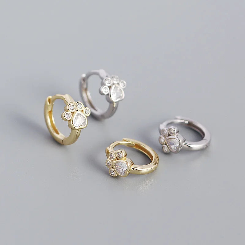 2022 NEW 925 Sterling Silver Minimalist Tiny Cz Cubic Zirconia Cat Paw Shape Hoop Earrings Jewelry
