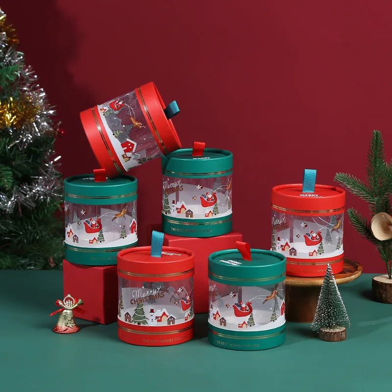 Wholesale Gift Box Eco Friendly Cardboard PVC Clear Window Cylinder Packaging Box for Christmas Gift Wrapping