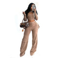 KY Mineral Washed Cut Out Zipper Neck High Waist Pants for Ladies Cropped Pants Set Women Crop Top Hoodie