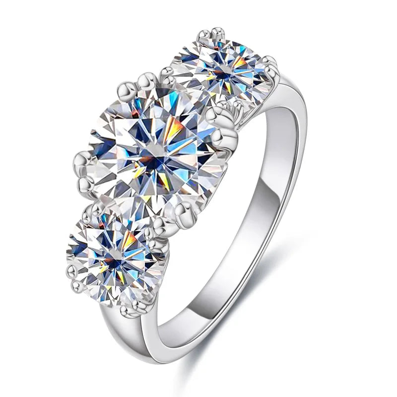 GRA D VVS 1ct 3ct Brilliant Cut Moissanite Diamond 925 Silver Ring Engagement Three Stone Ring for Women