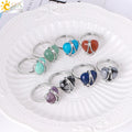 CSJA Spiritual Jewelry Adjustable Love Heart Obsidian Wire Wrapped Natural Gem Stone Crystal Couple Rings for Lovers H137