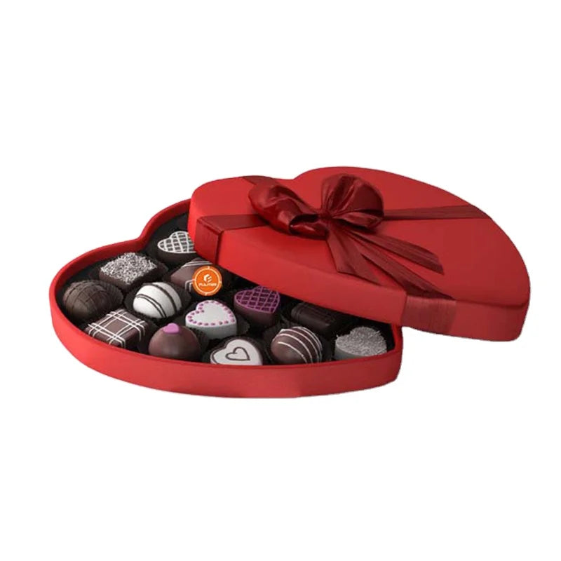 Custom Luxury Velvet Red Heart Shape Wedding Plastic Insert Ribbon Tie Sweet Valentine Chocolate Dates Candy Packaging Gift Box