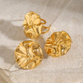 New Arrival Jewelry Geometric Stainless Steel Earring 18K Gold Pleated Chunky High Polish Square Stud Earrings