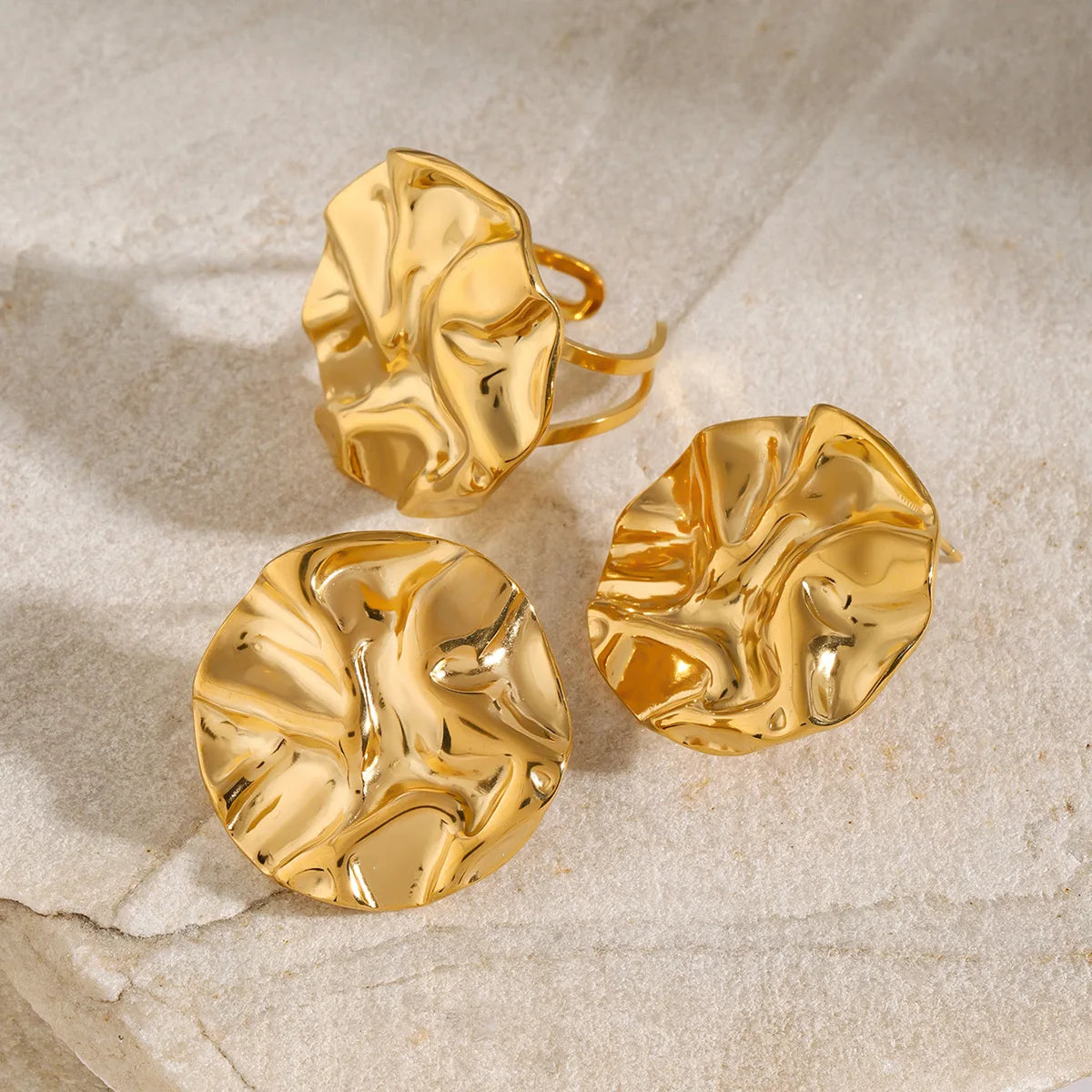 New Arrival Jewelry Geometric Stainless Steel Earring 18K Gold Pleated Chunky High Polish Square Stud Earrings
