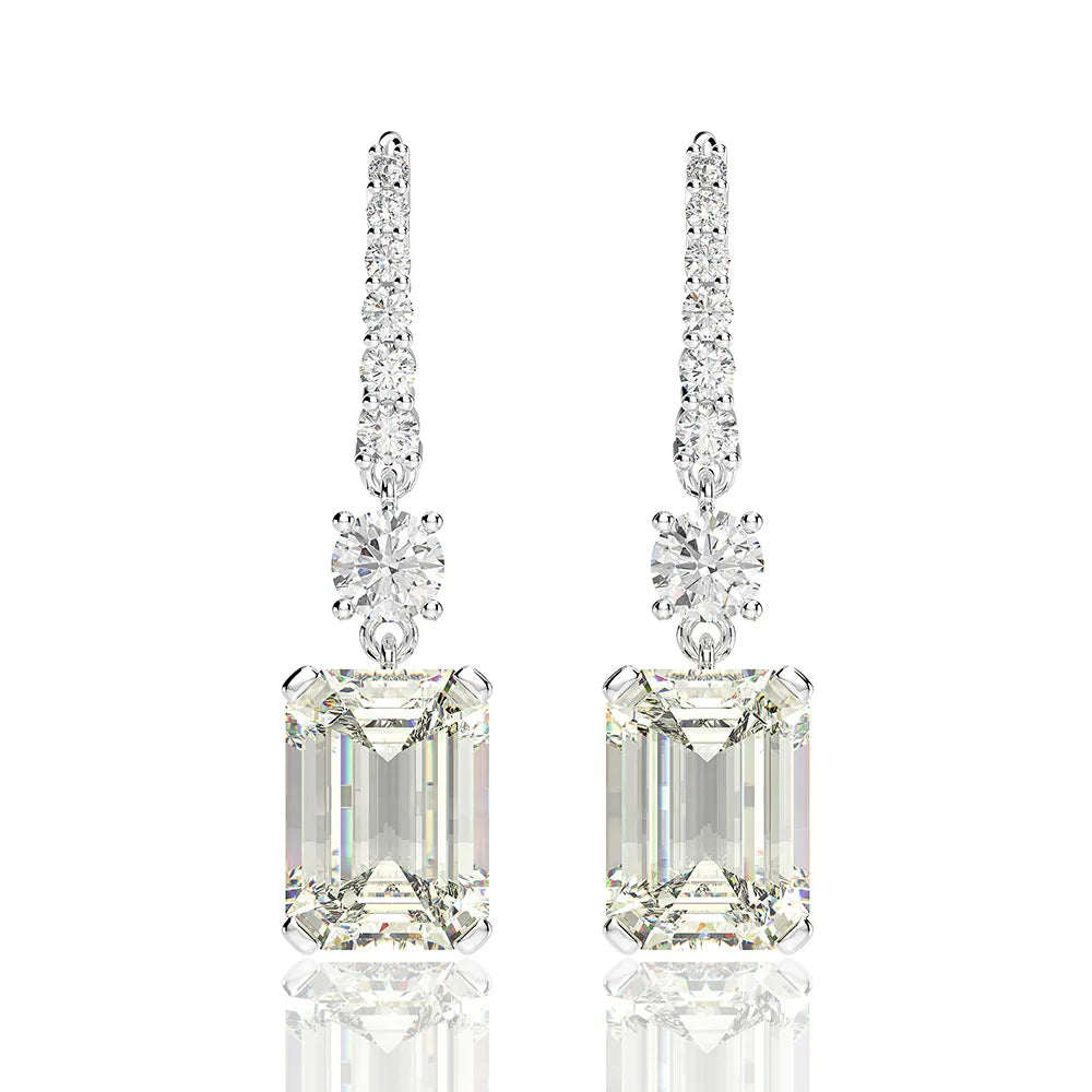 Top End Quality 8*11mm Emerald Cut 8A G Color White Zirconia Diamond 925 Silver Hook Earring