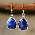 Designer Luxury Women's Elegant Waterdrop Hook Earrings Classic Silver Plated Natural Lapis Lazuli Fashion Drop Jewelry