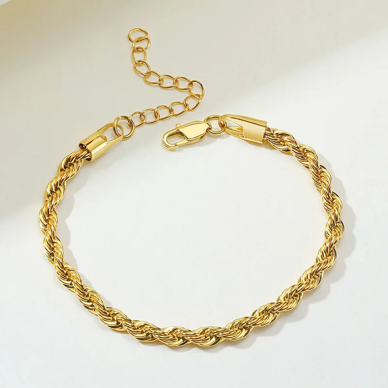 Hip Hop Chunky Rope Chain Bracelet Tarnish Free 18k Gold Plated Stainless Steel Bracelet for Women Pulseras Y Brazaletes