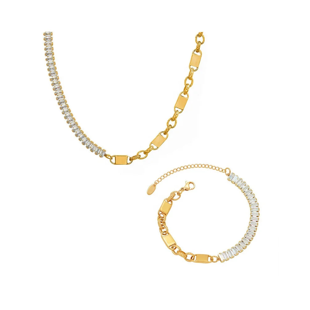 Alin Classic Stainless Steel Gold Plated Waterproof Chain Zircon Tennis Necklace for Girls