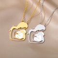 Mom Heart Pendant Necklace Stainless Steel 18K Gold Plated Link Chain Mother's Day Gift Women Jewelry Accessory