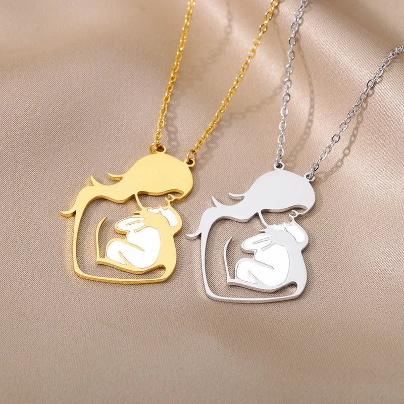Mom Heart Pendant Necklace Stainless Steel 18K Gold Plated Link Chain Mother's Day Gift Women Jewelry Accessory