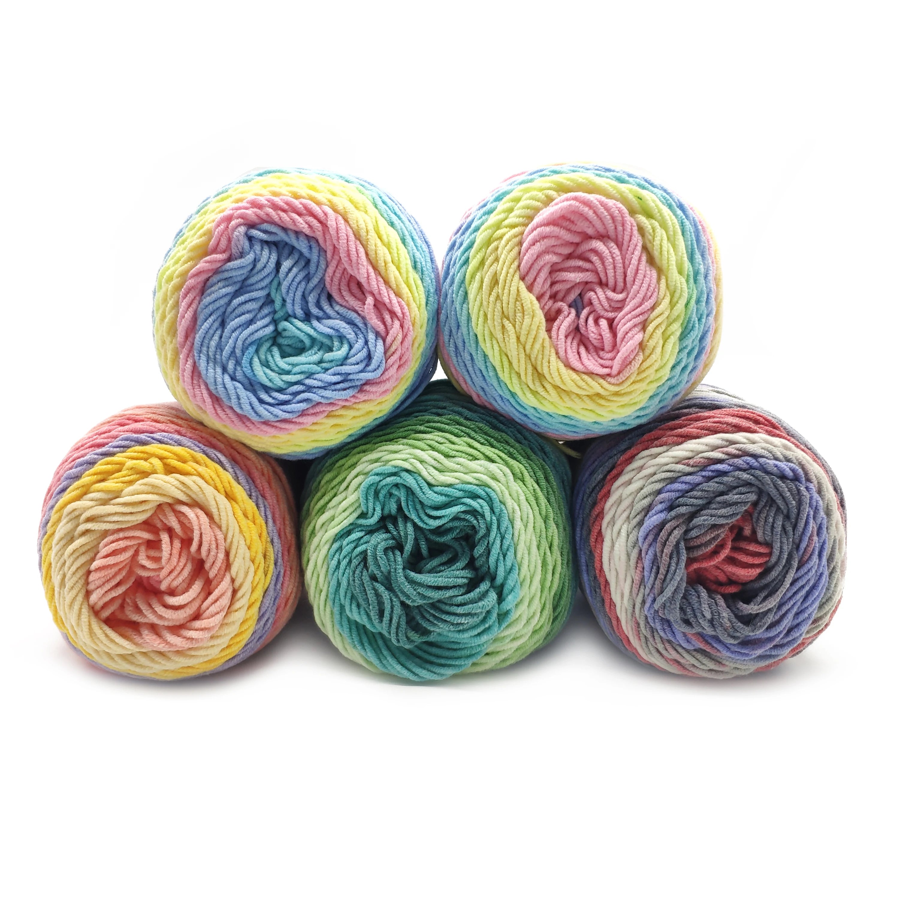 Rainbow Color Acrylic & Cotton Blend Cake Yarn High Tenacity Eco-Friendly 100g Simply Soft for Hand Knitting