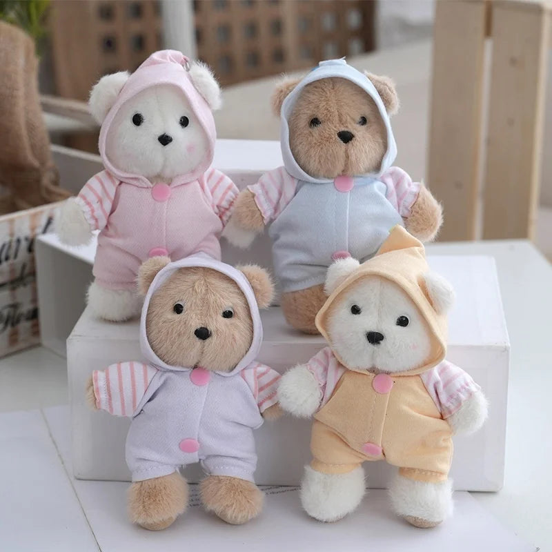 Cartoon Peluches Fluffy Pajama Teddy Bear Keychain Bag Charms Mini Stuffed Animal Toys Mascot Bear Keychain Soft Plush Doll Gift