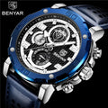 BENYAR Men Watch 5172 Chronograph Waterproof Sport Blue Genuine Leather Mens Wristwatch Top New Luxury Gift Man Clock Gift