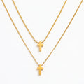 Joolim Jewelry 18K Gold Plated Double-layer Cross Pendant Choker Necklace Sweater Necklace Stainless Steel Jewelry Wholesale