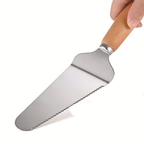 Stainless Steel Pizza Shovel with Wooden Handle Baking Tool for Cheese Cake and Tooth Triangle Shovel Cutter