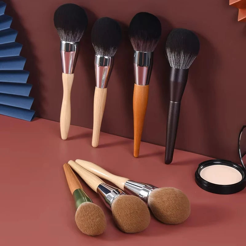 ODM OEM Customizable Premium Contour Blush Foundation Powder Beauty Tool Soft Synthetic Bristle Wood Handle Face Makeup Set