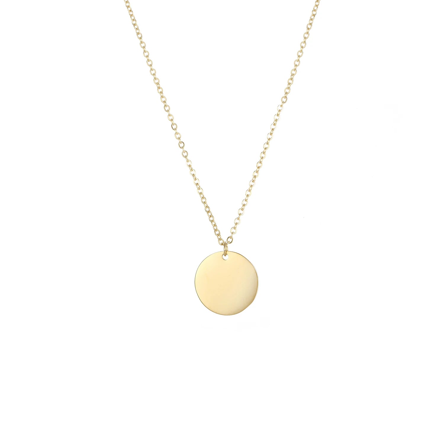 Chihang Trendy Custom Engraved Letters Symbols Stainless Steel Gold Color 13MM Shiny Disc Pendant Link Chain Necklace