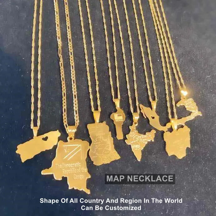 Travel World Jewelry Different Country Map Necklaces Haiti Necklace Women Men Fashion Congo Map Pendant Mexico Necklace 18k Gold MegaBDM