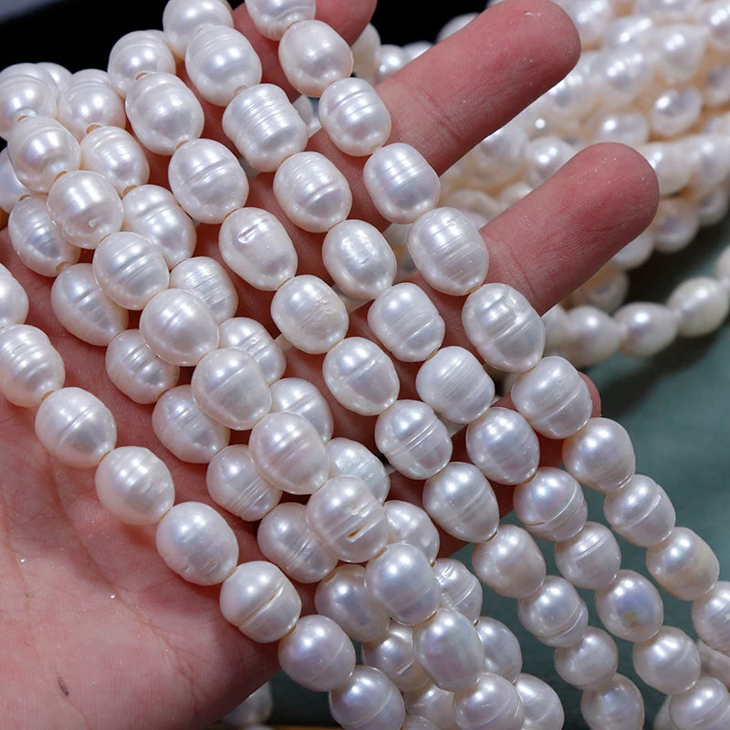 8-9mm White Rice Grain Shape Freshwater Pearls Natural Semi-Finished Loose Beads Real Freshwater Pearls