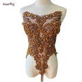 WRA-295 Keering Emerald Green Gold Diamond Embroidery Rhinestone Bodice Applique for Prom Dress