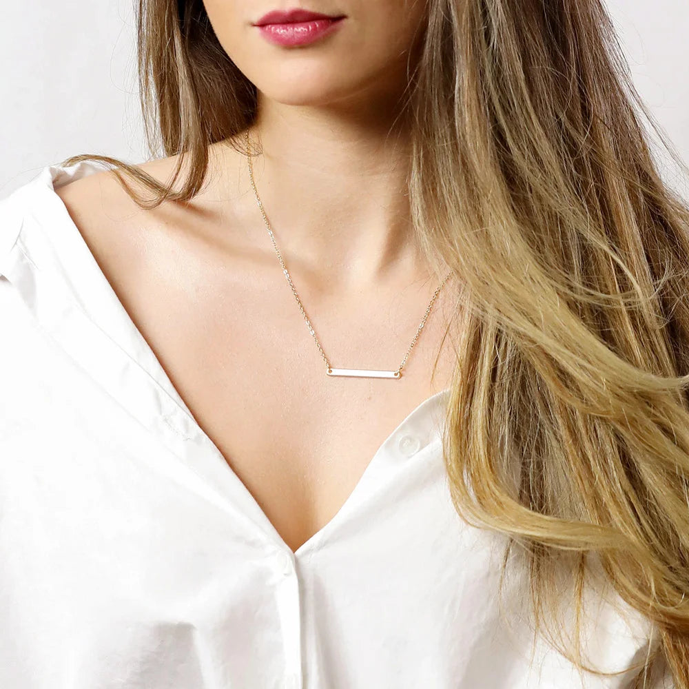 Fashion Latest Design Stainless Steel Jewellery Long Thin Chain Width Bar Pendant Necklace