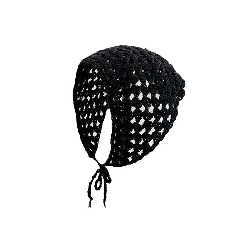 HZO-23061 Women Crochet Triangular Bandana Headband Knit Handmade Plain Kerchief Hairband