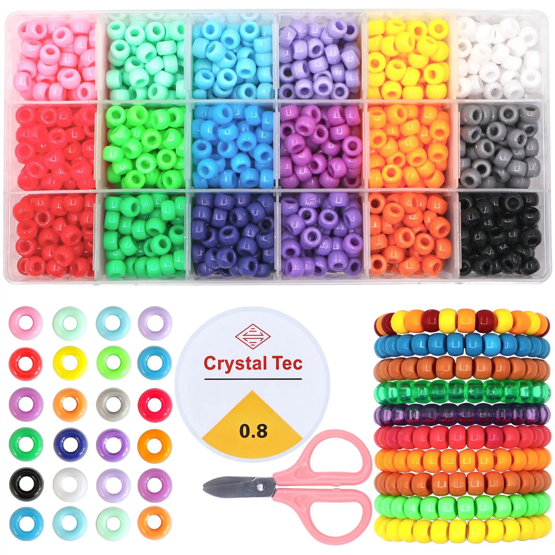 18 Colors 1170 Pcs Diy Bracelets Necklaces Keychains Pony Bead Braid Beads Hair Accessories Children Multi-Colored Pony Beads