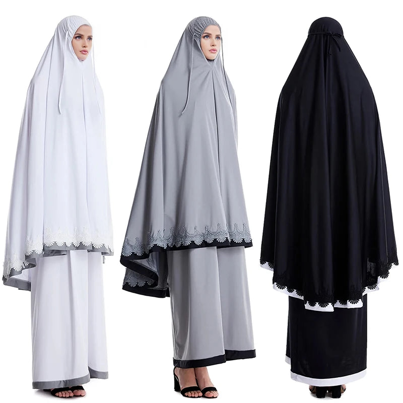 Simple Design Malaysia Turkish Jilbab Loose Comfortable 2 Piece Polyester Telekung Prayer Dress Set for Women Adults