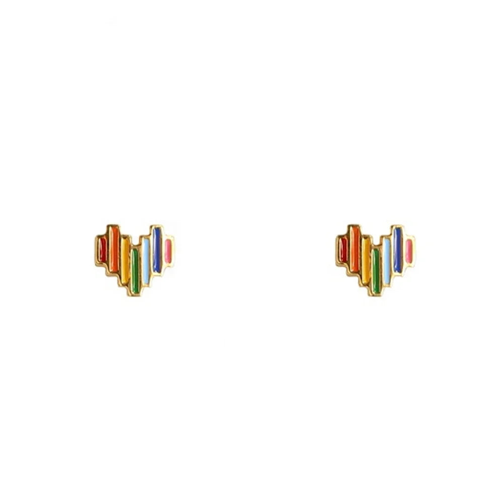 QS630 Dainty Rainbow Mini Heart Earrings 925 Sterling Silver Stud Earrings Jewelry for Girls