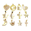 CZ8269 Dainty Gold Plated CZ Micro Pave Star Starfish Heart Hamsa Hand Cross Charm Pendants for Necklace Jewelry Making