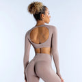Women's Long Sleeve Compression Yoga T-Shirt Soft Stretchy Solid Pattern Breathable Lightweight Open Back Seamless Crop OEM