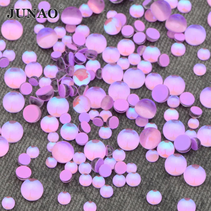 JUNAO SS6 SS8 SS10 SS12 S16 SS20 Non Hotfix Strass Half Round Nail Crystal Stones Flatback Mix Size Purple AB Glass Rhinestones