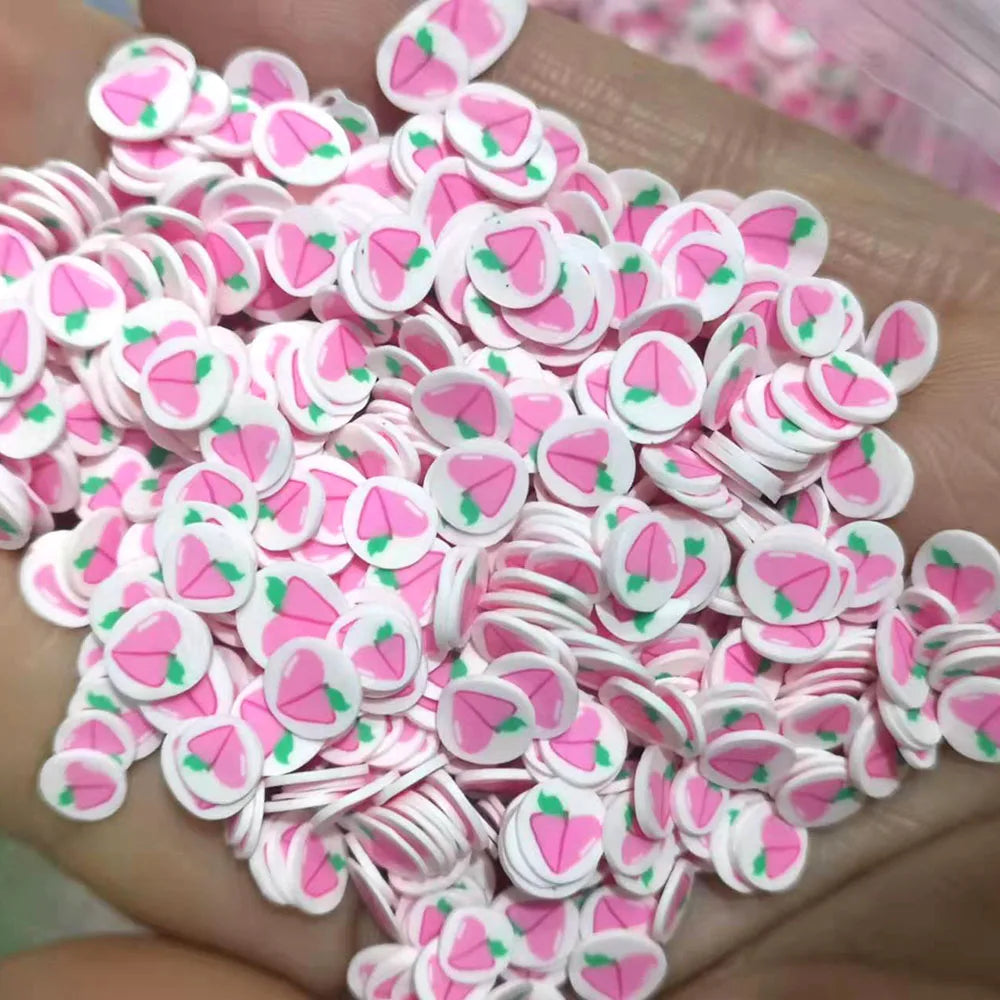 Resin Pink Peach Slices Fruits Sprinkles 3D Polymer Clay for DIY Slime Nail Art Craft Projects Packaged per Bag
