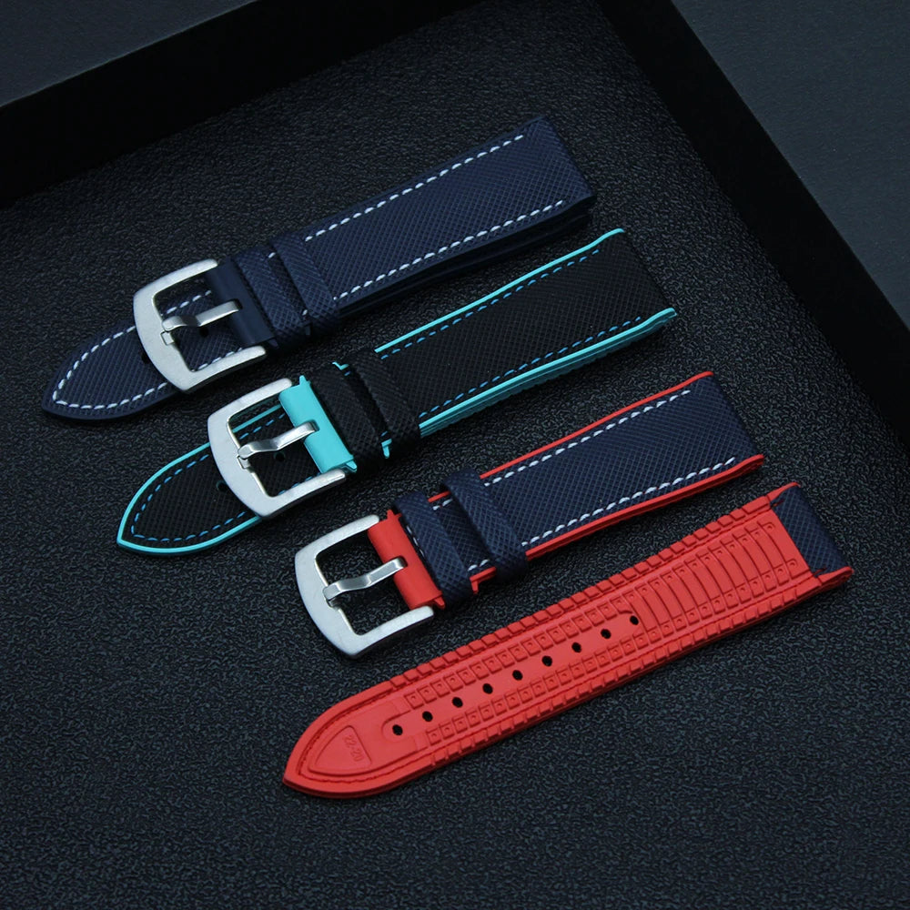 Stock Ready Curved End Hybrid Watch Band Luxury Nylon Sailcloth and Rubber Strap for Diver Seamater Deployment Watch