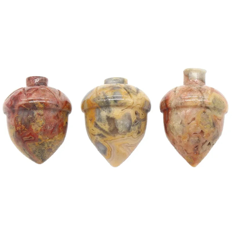 DIY Natural Stone Hazelnut Ornaments Crazy Agate Pine Nuts Carved Home Decoration Crystal Crafts for Christmas