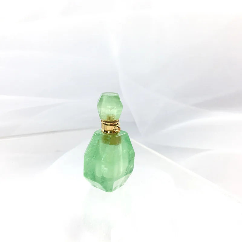 5pcs Polished Crystal Green Fluorite Perfume Wishing Bottle Natural Love Essential Oil Aromatherapy Necklace Accessories for