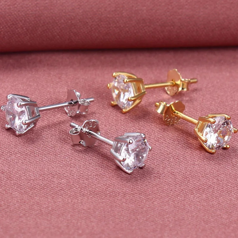 3mm 4mm 5mm 6mm 7mm 8mm CZ 6 Prongs Claws Setting 925 Sterling Silver Stud Earrings