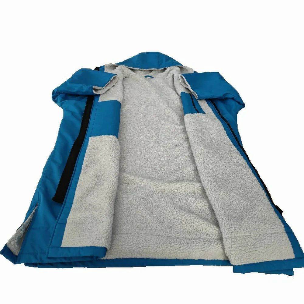 100% Polyester Cheap Outdoor Windproof Waterproof Rain Jacket Mens Windbreaker Hooded Poncho Towel Change Surfing Robe