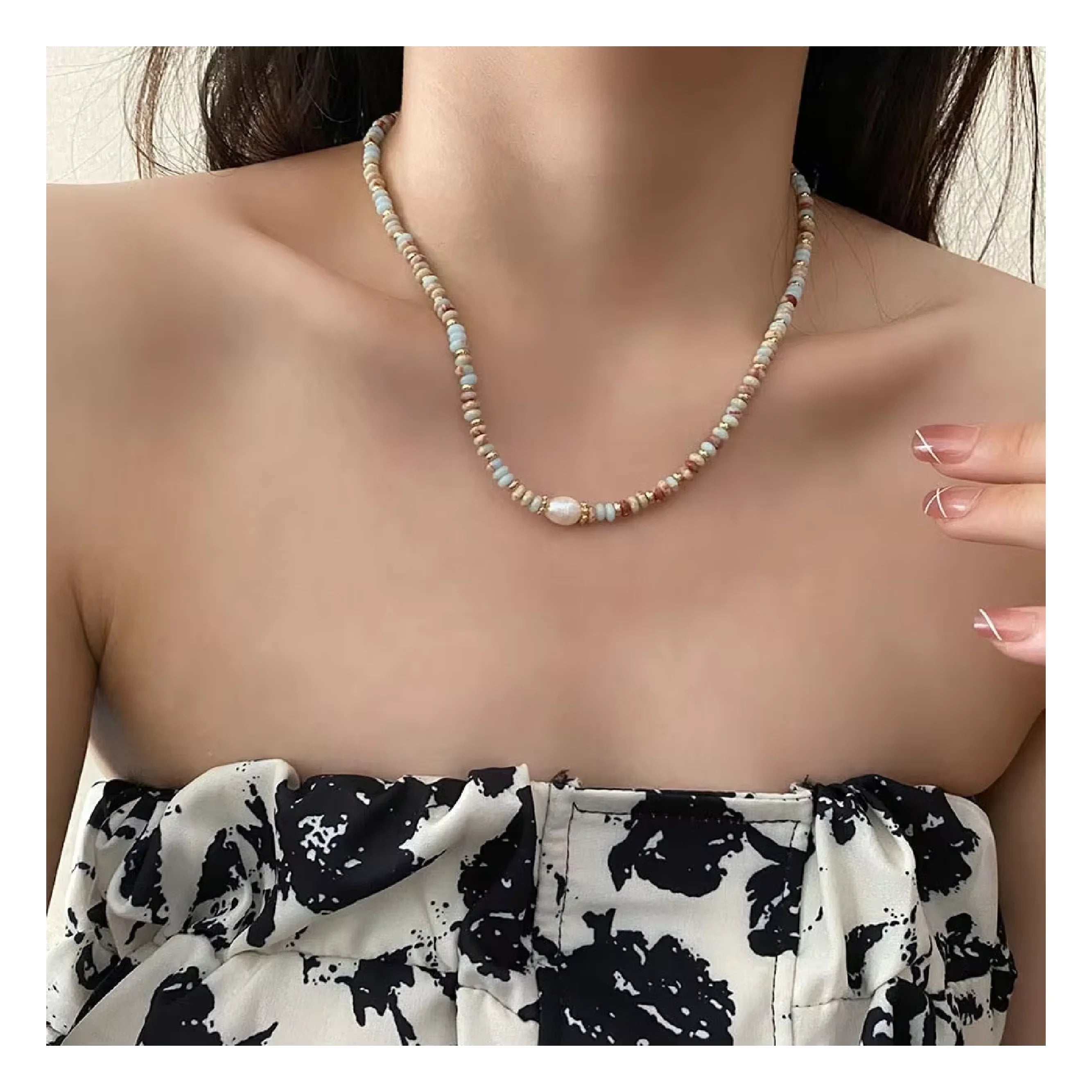 European American Designers Woven Tianhe Stone Necklace with Freshwater Pearl Female Charm Rope Chain Jewelry for Anniversary
