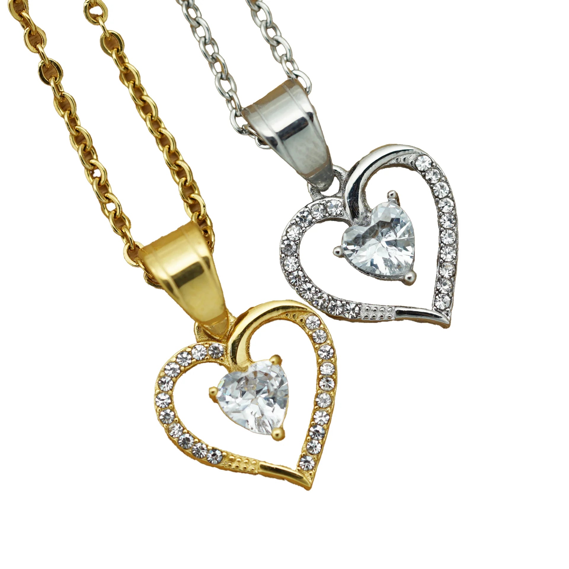 New Style 316 Stainless Steel 18k Gold Plated Heart Pendant with Heart Zircon Necklace for Women