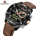 NAVIFORCE 9208 BBDBN Luxury Dual Display Quartz Man Watches Luminous Chronograph Waterproof Digital Premium Leather Wristwatches