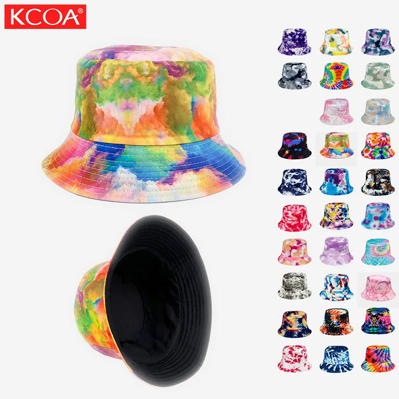Wholesale Spring Summer Wide Brim Fisherman Custom Logo Tie-dye Printed 100% Cotton Bucket Hat