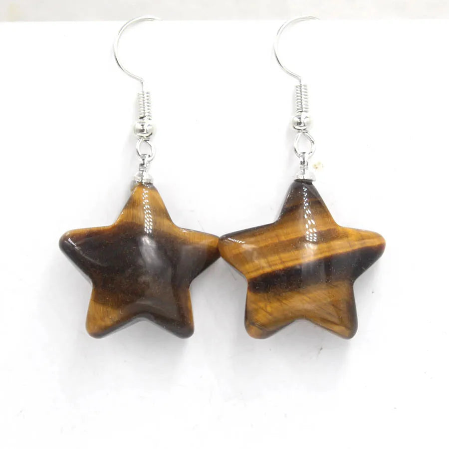 Fashion Creative Natural Stone Gemstone Jewelry Star Earrings Eardrop Crystal Amethyst Rose Quartz White Crystal Earrings